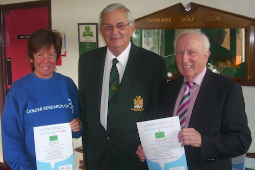 Rosalind McCullough, Newry Branch, Event Organiser, Rennell Gale, Captain, Tandragree Golf Club and Gervase McCartan, Chairman, Newry Branch Cancer Research Committee at the launch of the 2013 Golf Classic.