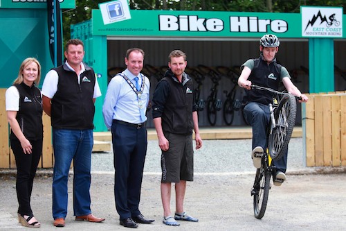 Jennifer, Ian and Mark Cumming of East Coast pictured with Mayor of Newry and Mourne District Council, Councillor Mickeyl Ruane announcing the new contract of Official Visitor Services Provider to Rostrevor MBT.