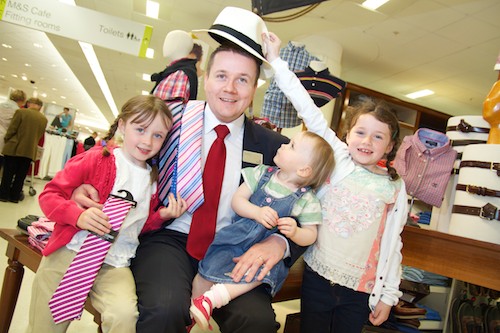 Cara 7, Katie 6 and Niamh, 18 Months give dad JP McShane, Marks and Spencer manager a surprise ‘Father’s Day’ visit.