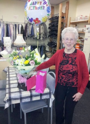 SAHS Volunteer Bridie Wilson Celebrates her 90th Birthday at the Hospice Shop.