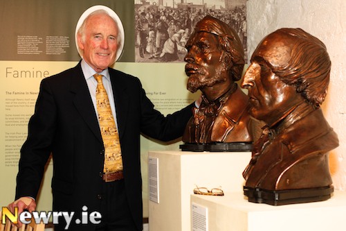 Londonderry Sculptor John Sherlock with his Busts of John Mitchel and John Martin at Newry Museum. Photograph: Columba O'Hare