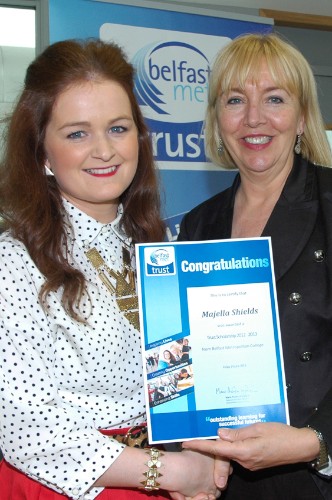 Majella is pictured receiving her official Trust recognition from Marie-Thérèse McGivern, Principal and Chief Executive of Belfast Met.  