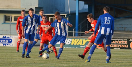 Action from the Newry City V Cliftonville game at the Showgrounds. Photograph: Brendan Monaghan.