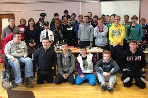 Southern Regional College, Newry students with facilitators at a recent alcohol and drug misuse workshop.