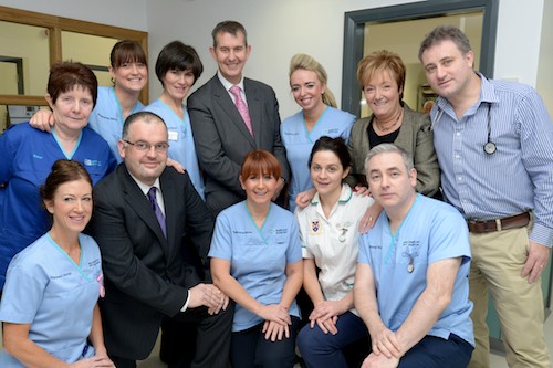Health Minister Edwin Poots with Daisy Hill staff during his visit to the hospital on Thursday.