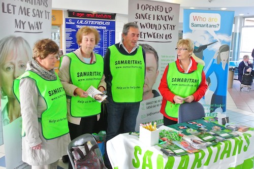 Local Samaritans marking World Suicide Prevention Day at Newry Bus Centre.
