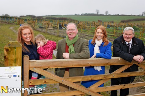 Frances Lockhart and daughter Beth, Alderside Farm with Miceal McCoy, Chairman, Local Action Group, SOAR; Claire Cunningham, Rural Development Officer, Newry and Mourne District Council and Cllr George Savage, Vice Chairman, Joint Committee, SOAR at Alderside Farm last year. Picture: Columba O'Hare