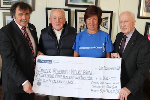 Rosalind & George McCullough, Event Organisers presents cheque to Chairman Mr Gervase McCartan (Right) and Treasure Mr Paddy O’Hanlon (Left) 