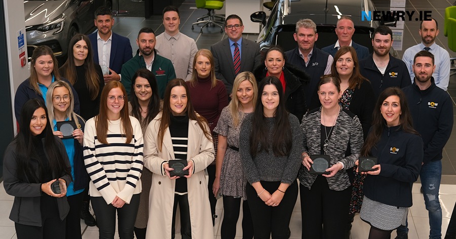 Pictured are representatives from QLC Solutions, Murdock Builders merchants, Kukoon Rugs, Easa Group, BJF Training Services, Unilin Distribution, S&W Wholesale, Haldane Fisher, Industry Training Services and Shelbourne Motors. Photographs: Columba O'Hare/ Newry.ie 