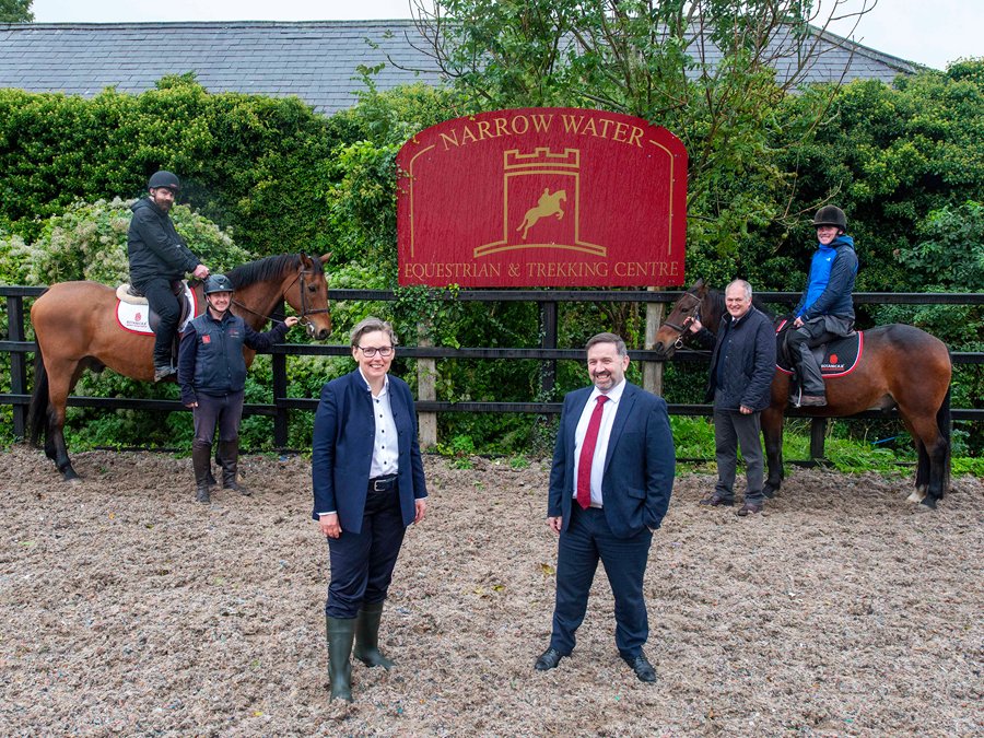 John McKinney and Scott Gray with Michael Boyd Narrow Water Equestrian, Dr Robert Huey, Chief Veterinary Officer, Eileen Mullan, Chair, Southern Trust and Health Minister Robin Swann.