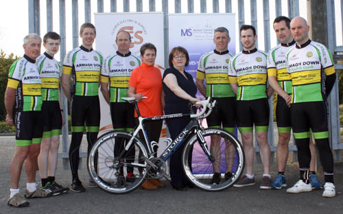 Members of Armagh Down CC with Breidge O'Hare (left) and Shelia Carragher (right) of charity partner, Multiple Sclerosis Newry, Hyperbaric Oxygen Therapy