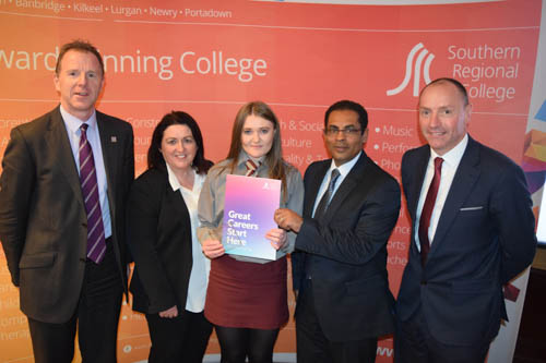 David Vint, SRC Asst Director, Breda McAteer, O’Hare & McGovern, Sarah Wright, Endeavour  Award Winner, Victor Coert, Principal Kilkeel High School,  Michael Ruane, Chairman of Newry and Mourne Council