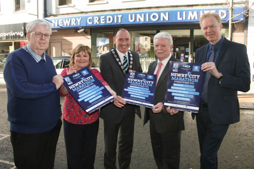 Pictured at the launch of Newry Marathon 2016 were from left: Paddy Duffy – Race Director, Jennifer Malone – NCM Committee Member, Chairperson Michael Ruane, Sean Hogan – newly appointed Chairman of Newry Credit Union and Brendan Jackson – Manager, Newry Credit Union. 