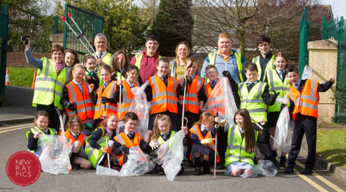 Local McDonalds staff pictured with pupils from St Malachy's PS, Newry. Photograph: NewRayPics 