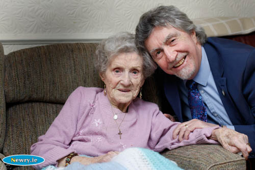 107 Year Old! Sally Brady with her son Mickey, MP, Newry and Armagh. Photograph: Columba O'Hare 107 Year Old! Sally Brady with her son Mickey, MP, Newry and Armagh. Photograph: Columba O'Hare