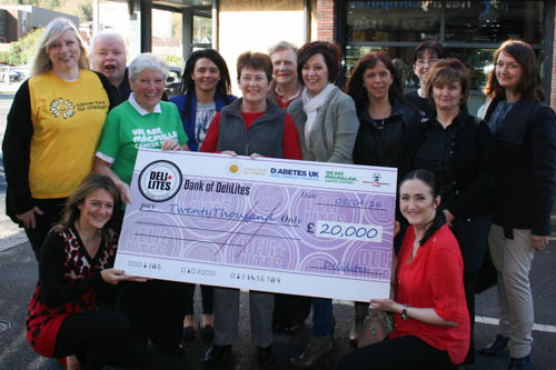 Staff from Deli Lites in Warrenpoint and Newry (Siobhan Connolly, Daire Treanor, Caroline Harty, Aileen Mackin, Ann McAleenan and Elaine Johnston) are joined by local representatives of Cancer Fund for Children; Special Olympics; The Diabetic Association and Macmillan Cancer for £20k donation. 