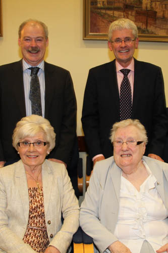 Florence McNulty with three lifelong friends, Doreen Finnegan who was her accompanist for the choir and the school and Florence also taught her three children, back row Liam Hannaway Chief Executive Newry, Mourne and Down Council, in his own words 'She half reared me