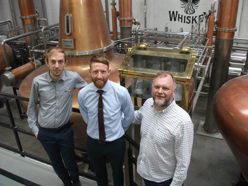 Páraic Kelly Enginering Gradute, Alistair Quinn i3 Innovation Specialist, Alex Chasko Master Distiller at Teeling Whiskey. 