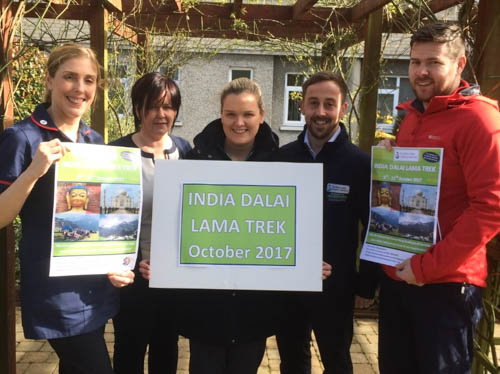 Helping to launch the Southern Area Hospice Services India Dalai Lama overseas trekking challenge are previous trek participants Neil Brogan, Siobhan Downey and Danielle Doherty, along with Southern Area Hospice Services Day Care Sister, Lisa Somerville and Regional Marketing Officer, James McCaffrey.