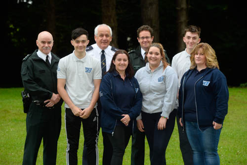 Launching the Youth Volunteer Academy are Chief Inspector Joe McMinn, John McPoland, NIAS, Chief Superintendent Chris Noble, Ryan Devlin, Dearbhla Monaghan (brand co-ordinator), Ellen Madigan and Dylan Bogue.