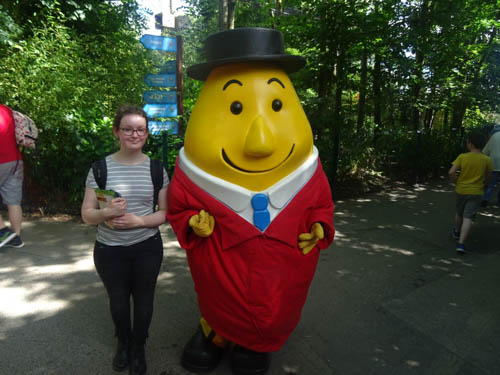 Natasha Trimble stands beside Mr Tayto himself