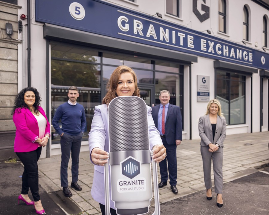 Pictured at Granite Podcast Studio are from left: Belinda O'Neill, Jack McClelland, Colleen O'Hare, Jonathan McKeown and Natsha Daryaie.