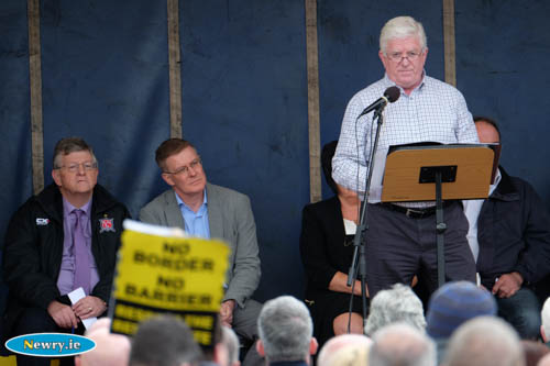 Declan Fearon speaking at the Brexit protest at Carrickcarnon.