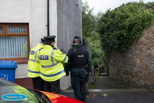Police at the top of Lyndsay Hill in Newry hwere the hunt for the stag was concentrated. Photograph: Columba O'Hare