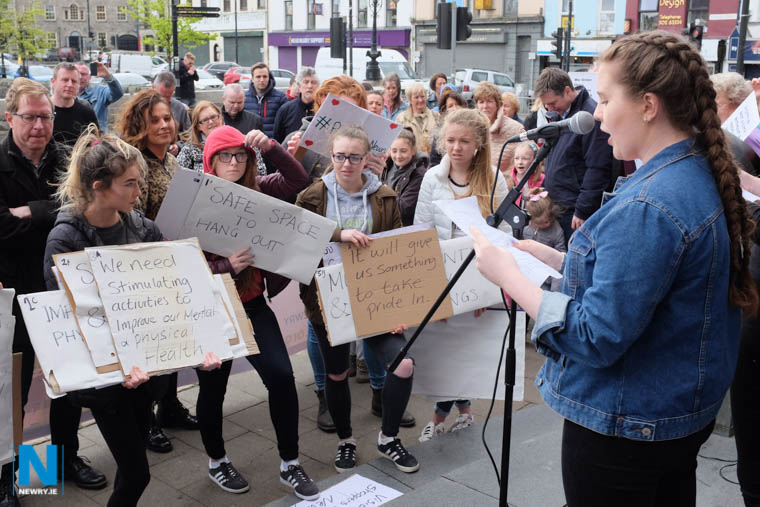 Aoife Hollywood speaking at the Albert Basin Park Picket at Newry Town Hall. Photograph: Columba O'Hare 