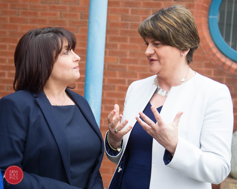 Our Lady's Principal, Fiona McAlinden chats to DUP leader Arlene Foster MLA. Photograph: NewRayPics