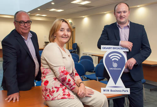Colin Hanna, Newry & Mourne Enterprise Agency, Cllr Roisin Mulgrew and Thomas O'Hagan from B4B Telecoms.Photograph: LiamMcArdle.com
