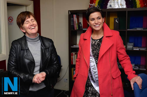 Fellow Mayo woman Caitríona Ruane, MLA enjoys a joke with Maria Walsh the 2014 Rose of Tralee during the Rose's visit to the Newry Rainbow Community Centre. Photograph: Columba O'Hare