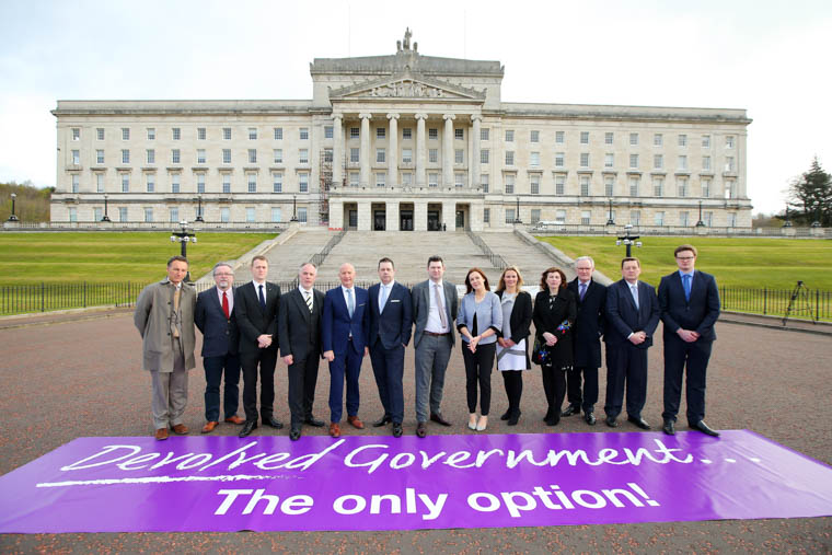 Newry Chamber's Chief Executive, Mary Meehan  with other business and voluntary groupings at Stormont. Photograph: Kelvin Boyes/Press Eye