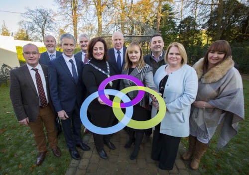DAERA Minister Michelle McIlveen has launched the £11million Mourne, Gullion and Lecale Rural Development Partnership. Pictured with the Minister at the launch in Ballynahinch are the Partnership members and their Chairperson Nicholas McCrickard, and Chairperson of Newry, Mourne and Down District Council Gillian Fitzpatrick. 