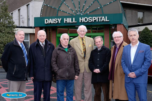 Members of the Daisy Hill Hospital Action Group pictured at Daisy Hill Hospital, Newry.  From left: Andy Moffett, Peter Murray, Noel Keenan, Sean McManus,  John McArdle, Jerome Mullen and Francis Gallagher. Photograph: Columba O'Hare