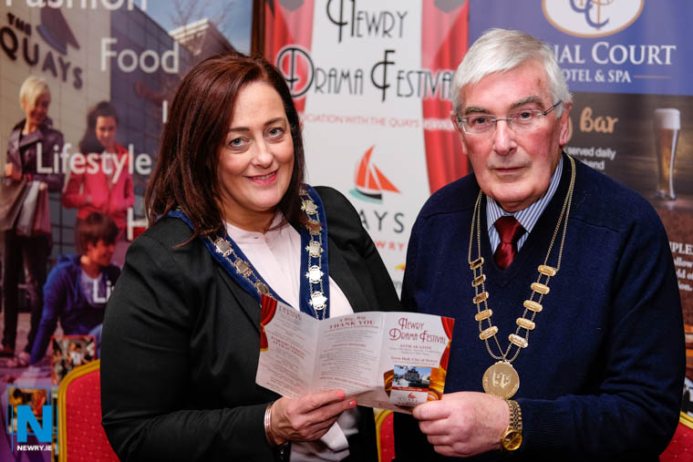 Cllr Gillian Fitzpatrick, Chairperson, Newry, Mourne and Down Council and Gerry McNulty, Chairman, Newry Drama Festival looking forward to the festival. Photograph: Columba O'Hare