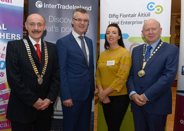Michael Gaynor, President of Dundalk Chamber, Thomas McAvoy, CEO of Louth Local Enterprise Office, Denise Marron, InterTradeIreland and Michael McKeown, President of Newry Chamber of Commerce at the Cross Border Business Expo in the Carrickdale Hotel.  