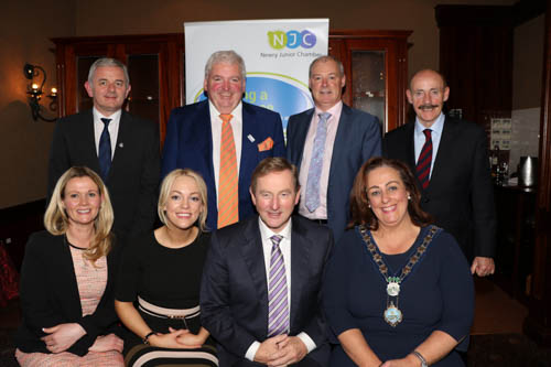 Top table at the Bordering on Brexit Lunch, back row l-r Stephen Comer First Trust Bank acting President Newry Chamber, Feargal McCormack Managing Director PKF FPM, Liam Hannaway Chief Executive Newry, Mourne and Down District Council, Michael Gaynor President Dundalk Chamber, front row l-r Mary Meehan CEO Newry Chamber, Nicole Curran President Newry Junior Chamber, Taoiseach Enda Kenny and councillor Gillian Fitzpatrick Chairperson NMDDC.