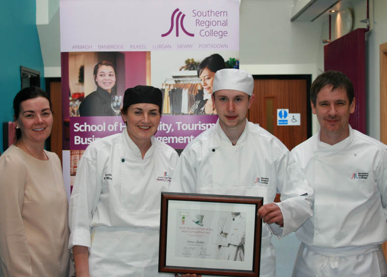 Julie Ann Stevenson SRC Deputy Head of School Hospitality, Business and Management, SRC student Conor Larkin along with SRC Chef Lecturers Lynette McMath and Conor MacCann.