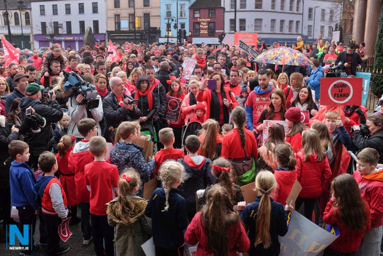 A section of the crowd at the recent Newry protest in support of the Irish Language. Photograph: Columba O'Hare