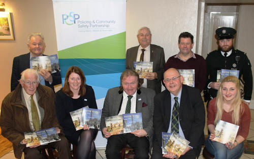 Pictured at the launch are front from left: Sean McManus (Mourne Local Studies Group),  Siobhán Fearon, (PCSP Manager), Cllr Brian Quinn (Chair of Newry, Mourne & Down PCSP), Gordon Lucy (Author) Roberta Heaney (Schomberg Society Community Development Worker) Back row: Jim Donaldson, (Schomberg Society) John Fisher (Royal British Legion, Kilkeel), James Donaldson (Director, Schomberg Society) and Constable Ciaran Captain (PSNI).