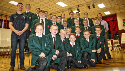 Mr Shane Murphy (PIPS), Mr Brendan Fearon (PD Coordinator) and year 8 pupils who took part in the initiative.