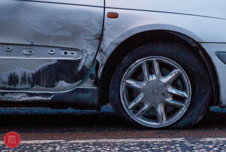 Damage to the Renault car. Photograph: NewRayPics
