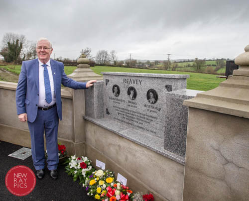 Eugene Reavey at the monument to remember his brothers. Photograph: NewRayPics
