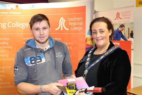 Thomas Fegan, Newry, Brickwork winner with Gillian Fitzpatrick, Chairperson, Newry, Mourne and Down District Council.