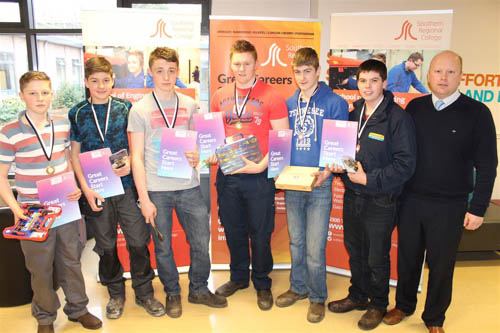 Newtownhamilton HS SPP winners with Principal, Neil Megaw