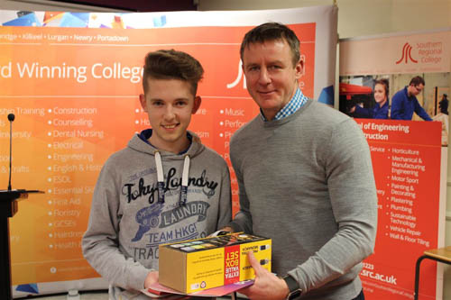 Tiling winner Jordan Hughes with Justin McNulty, Newry and Armagh MLA 