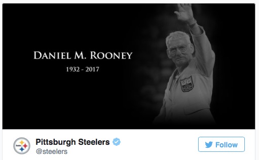 Pittsburgh Steelers tribute to owner Dan Rooney on their Twitter feed.
