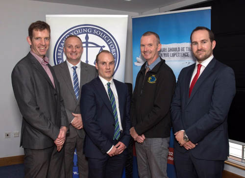 Speakers pictured at the Think Bike Legal Seminar in Newry.  From left: Geoff Liffey, CEO of Cycling Ireland,  Russell McLaughlin, Consultant in Emergency Medicine at the Royal Victoria Hospital, Trevor Kirke, PSNI Bike Safe Co-ordinator, Seamus O’Neill, JMK Solicitors and Trevor Kirke, PSNI Bike Safe Co-ordinator  and Marcus Donaldson, Barrister.