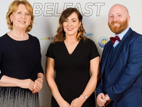 Junior Minister Megan Fearon with former President Mary McAleese and Director of theRainbow Project John O'Doherty.